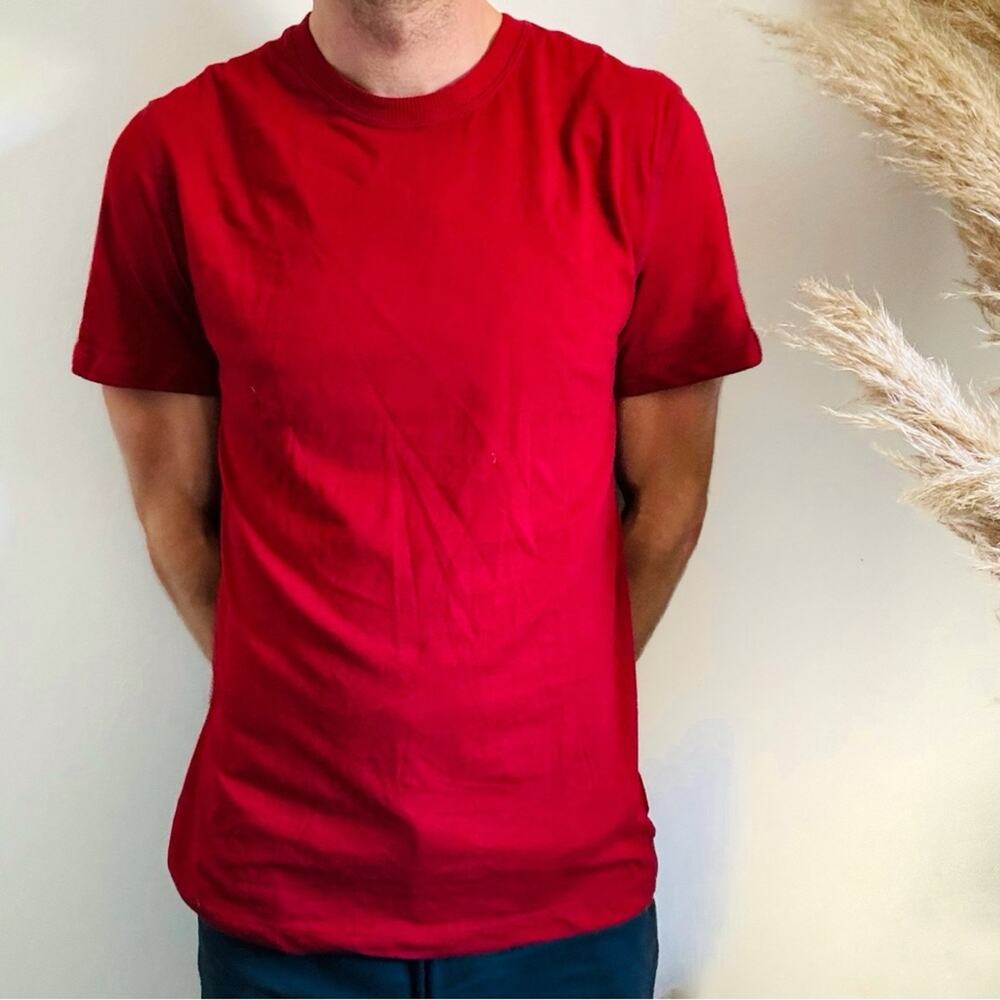MENS EDDIE BAUER Dark Red Burgundy Slim Fit Short Sleeve Crew Tee Shirt Top M